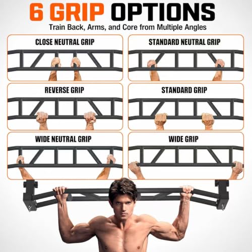 48" Ceiling Mount Pull Up Bar - Heavy Duty Multi-Grip Chin Up Bar for Garage/Home Gym and Strength Training, Adjustable Height&Supports to 600 Lbs