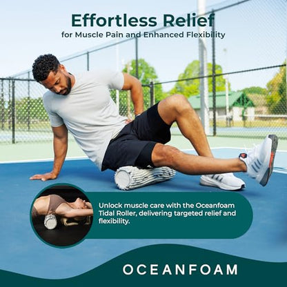 Tidal Roller - Black Marbled - Muscle Massage Foam Roller for Back Pain & Stretching - Firm and Ergonomic Wide Wave Textured - Yoga, Athletics, & Wellness - Full Size, 20" x 5" - color: Black Marbled