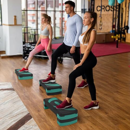 Fitvids Step Aerobic Platform, Exercise Step with levels Adjustable Height, Stackable Risers, Fitness Training Workout Stepper for Home Gym, Cardio Strength - color: Green Jasper