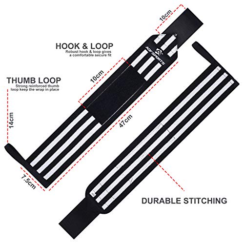 AQF Wrist Wraps for Weightlifting & Powerlifting, 18" USPA Approved (Pair) - color: White & Black