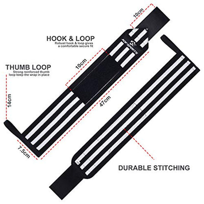 AQF Wrist Wraps for Weightlifting & Powerlifting, 18" USPA Approved (Pair) - color: White & Black