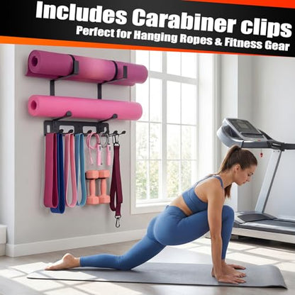 Novabright Gym Storage Rack Resistance Band Rack Multi Purpose Wall Mount for Home 8 Hook Wall Hanger Display with 4 Adjustable Hooks for Gym Equipment, Exercise Bands, Lifting Belts and Jump Ropes