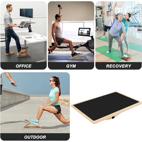 Wooden Wobble Board, Anti Fatigue Nonslip Board, 15 Inches Stability Boards with Ergonomic Tilt Angle, Textured Balancing Exercise for Improving Balance, and Strengthening Cores