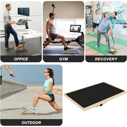 Wooden Wobble Board, Anti Fatigue Nonslip Board, 15 Inches Stability Boards with Ergonomic Tilt Angle, Textured Balancing Exercise for Improving Balance, and Strengthening Cores