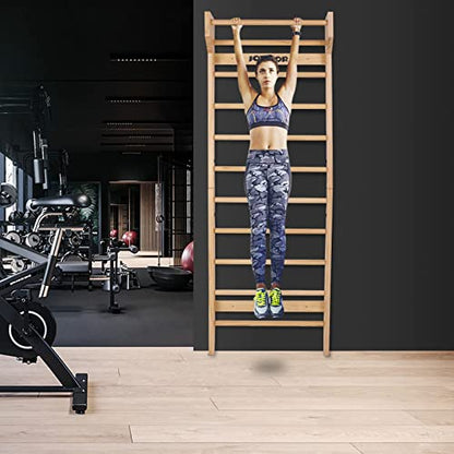 JOYMOR Gymnastics Wood Stall Bar, Multi-use Swedish Ladder- Wall Mounted Pull Up Bar-Physical Therapy for Stretching and Various Exercises,Indoor Home Gym Workout Yoga