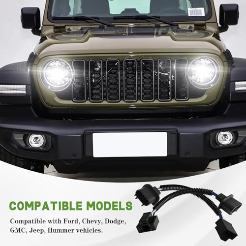 2PCS H13 9008 Male to H4 9003 Female Wiring Harness Adapters, Headlight Wiring Harness, Heavy Duty Retrofit Pigtail Socket, Car Bulb Modification Accessory Compatible with Jeep Wrangler JK JKU