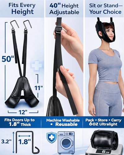 Upgraded Over-The-Door Cervical Neck Traction Device – Portable Adjustable Neck Stretcher for Neck Pain Relief, Spine Alignment & Posture Correction, Home Physical Therapy Kit, 330 lbs Support (Black)