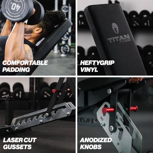 Titan Fitness TITAN Series Adjustable Bench, Supports 600 LB Incline, 1,000 LB Flat, Versatile Single Post Utility Workout Bench for Home Gym, Weightlifting, Strength Training - color: Black