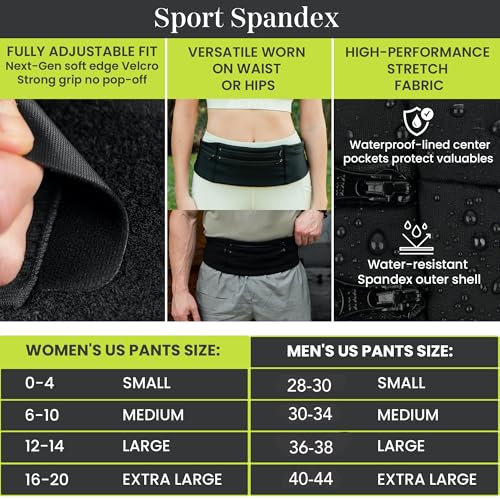 Low-profile Running Belt with Water Bottle Pocket – Adjustable No-Bounce Travel Money Belt and Fanny Pack with 3 Zippered Pockets & Key Clip - Fits Any Size Phone, Passport & More - size: Medium