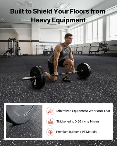 VEVOR 0.56Inch 48sq.ft 12 Tiles Gym Flooring for Home Gym, Rubber Top with High Density EVA Foam, 24 x 24In Gym Floor Exercise Equipment Mats, Interlocking Gym Mats, Puzzle Workout Mats, Black & Gray