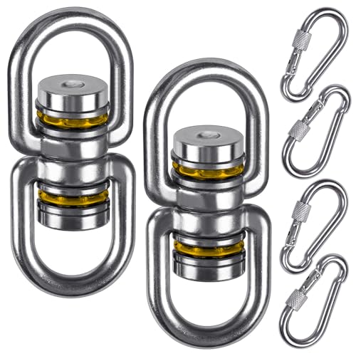 SELEWARE Heavy Duty Bearing Swing Swivel, 360° Rotational Hanging Accessory, Ideal for Tree Swing, Hammock Chair, Yoga, Kids Tire Swivel, Heavy Bag Swivel, 2 Pack, 1200LB Capacity - color: 2 Pack Swivel (E) With 4 Carabiners