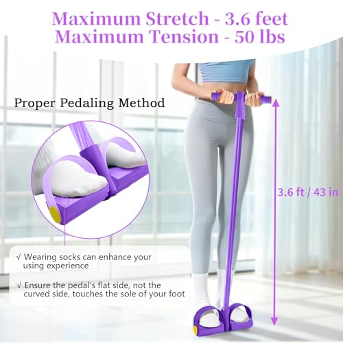 Pedal Resistance Bands with Handles, Durable 6-Tubes Multifunction Resistance Band, Natural Rubber Foot Pedal Resistance Bands, Fitness Resistance Bands for Abdomen, Waist, Arm, Leg, Pilates (Purple)