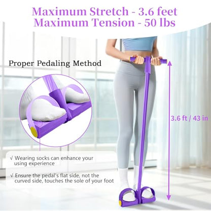 Pedal Resistance Bands with Handles, Durable 6-Tubes Multifunction Resistance Band, Natural Rubber Foot Pedal Resistance Bands, Fitness Resistance Bands for Abdomen, Waist, Arm, Leg, Pilates (Purple)
