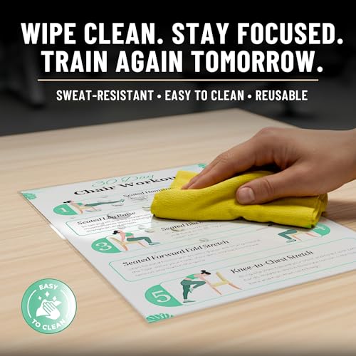 Chair Yoga Chart for Seniors & Beginners - Set of 6 Laminated Workout Posters - Gentle Seated Exercises for Stiffness, Joint Pain & Stress Relief - Easy to Follow 30-Day Challanges Home Workout Guide
