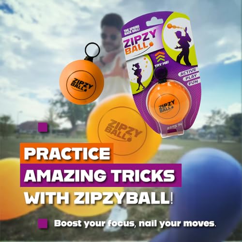 ZipzyBall Sporty Spring Back Hand Ball Fidget - Kid or Adult Indoor and Outdoor All Season Active Play Workout Skill Toy. Recommended for Ages 7 & Up.