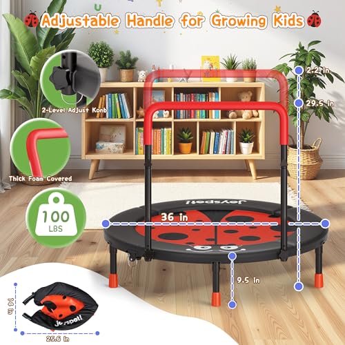 Premium 3FT Foldable Toddler Trampoline for Kids Ages 3-6, 36 Inch ASTM Certified Mini Trampoline with Adjustable Handle, 100 lbs Capacity, Quiet Elastic Bands, Safe for Indoor Outdoor Use - style: Black