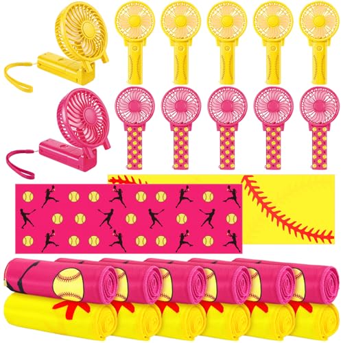 24 Pcs Softball Team Gifts, Include 12 Cooling Towels 40'' x 12'' Workout Towels 12 Portable Fan Handheld Fan for Souvenir Rewards Gift Filler Sport Party Favors