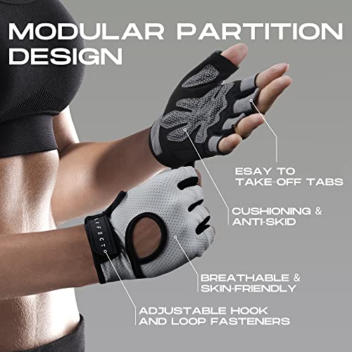 LIFECT Essential Breathable Workout Gloves, Weight Lifting Fingerless Gym Exercise Gloves with Curved Open Back, for Powerlifting, Women and Men