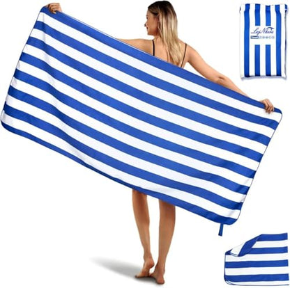 2-Pack Microfiber Beach Towels Set (63"x31.5" + 31.5"x16") | Oversized Quick Dry Sand Free Travel Towel for Beach Pool Gym Camping (Blue)