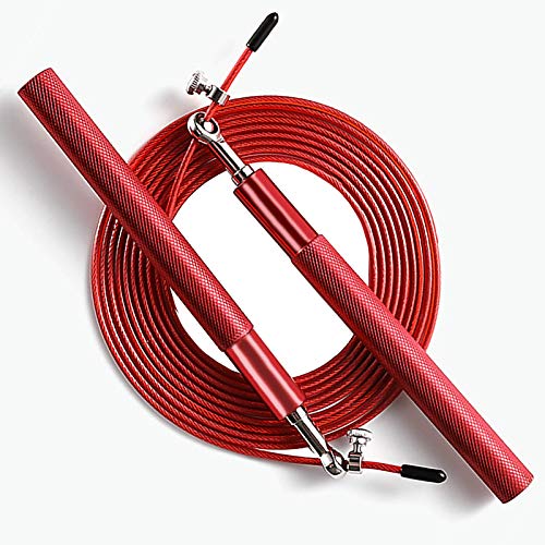 Speed Jump Rope - 360° Swivel Ball Bearing - Adjustable steel coated rope-Aluminum Anti Skipping Handle -Fitness Training Boxing Sports Exercises -Suitable for Kids and Adults - color: Red