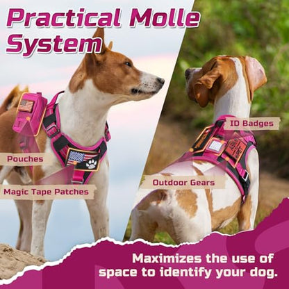 rabbitgoo Tactical Dog Harness for Small, No Pull Military Service Vest - color: Black & Rose Red, size: Small