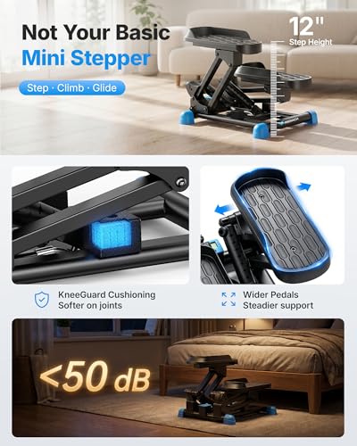 MERACH New 3-in-1 Stair Climber, Mini Steppers for Exercise at Home with Large Stride & Shock Pad Design, with Resistance Bands for Full Body Workout, 330 LBS Capacity Exercise Equipment