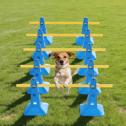 Dog Agility Hurdle Cone Set, Dog Agility Course Backyard Set with Height Adjustable Crossbar for Rehabilitation & Beginners, Dog Agility Equipment for Obstacle Courses,4 Height Levels (10 Pack