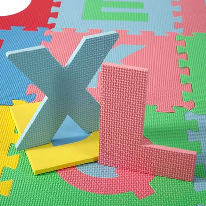 Easy Playhouse Soft Foam Floor Puzzle Tiles for Children, Non-Toxic EVA 36 Interlocking Foam Tiles with 24 Borders for Playroom, Nursery or Gym, Numbers and Letters
