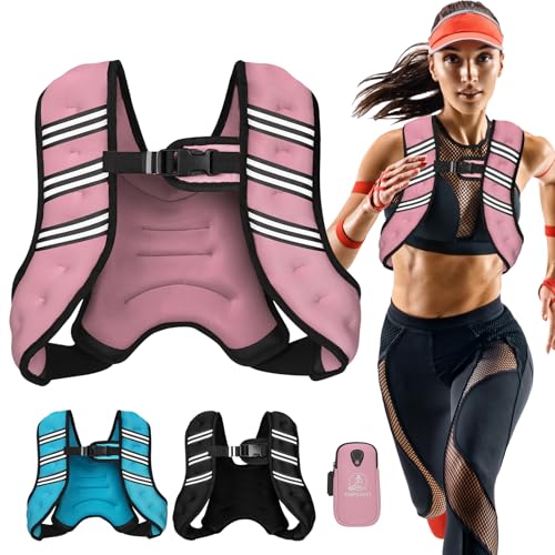 Weighted Vest for Women Men, 6lb/8lb/12lb/16lb/20lb/25lb/30lb Adjustable Weight Vest with Reflective Stripes for Workout, Strength Training, Running, Fitness, Muscle Building, Weight Loss, Rucking Vest With Phone Pouch