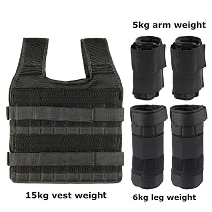 Leepesx Max Loading 15kg/35kg Adjustable Vest Weight Exercise Weight Loading Cloth Strength Training with 6kg Leg Weight 5kg Arm Weight (Empty)