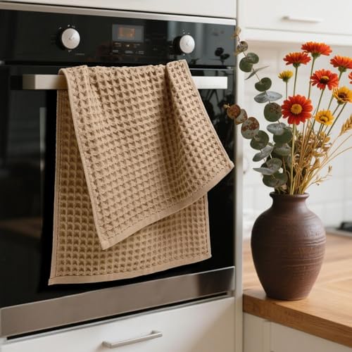Jacquotha Waffle Bathroom Hand Towels 2-Piece (Tan) – Cotton, Soft, Lightweight, Lint Free, 13” x 29” - color: Tan