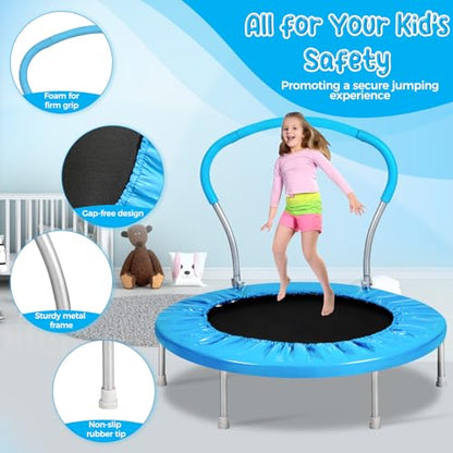 Mini Trampoline for Kids, Indoor Toddler Trampoline with Handle, Child Small Rebounder Trampoline for Indoor and Outdoor Use - style: Bright Blue-36Inch