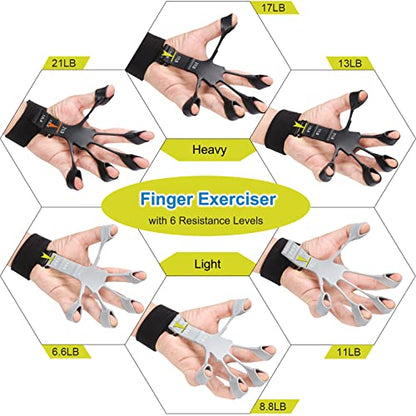 Grip Strength Trainer Kit 6 Pack with Finger Exerciser, Hand Grip Strengthener, Hand Extension Exerciser and Forearm Workout Ring for Muscle Building and Injury Recover