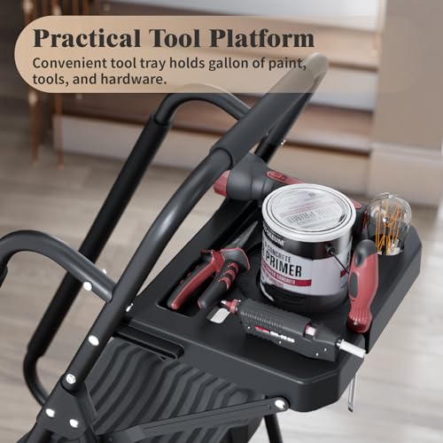 KINGRACK 5 Step Ladder with Tool Platform, 900 lbs Sturdy Step Stool with Handrail, Folding Steel Ladder with Wide Pedal, Safety Ladder for Adults Home Outdoor Painting Garage Office
