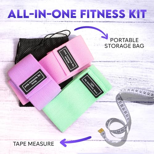 Wide Fabric Resistance Bands for Working Out | 3 Strength Level Non-Slip Exercise Booty Bands for Women & Men | Comes with a Bag and Tape Measure | for Gym, Yoga, Pilates