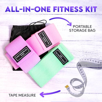 Wide Fabric Resistance Bands for Working Out | 3 Strength Level Non-Slip Exercise Booty Bands for Women & Men | Comes with a Bag and Tape Measure | for Gym, Yoga, Pilates
