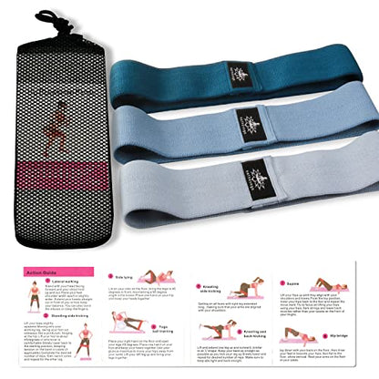 Large Resistance Band,14.5" x3.15",Fabric Exercise Loop Bands with Instruction Guide and Carry Bag, Set of 3.