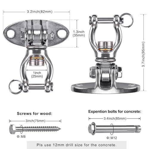 SELEWARE Silent Bearing Swivel Swing Hangers Stainless Steel Swing Hooks Ceiling Mount Bracket for Aerial Yoga Silks Swing Chair Heavy Bag Swing Set Indoor Outdoor Swing 2 Pack - color: 360° Bearing Swing Hanger ( 2 Pack )