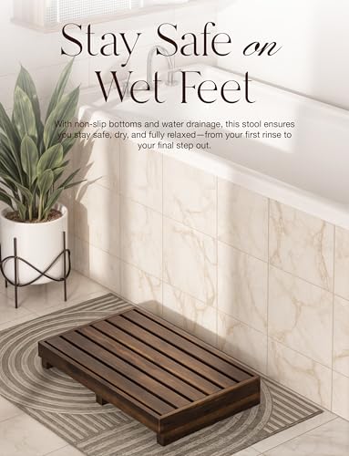 3.5" One Step Stool for Elderly, Acacia Wood High Riser Step Stool for Bed - 550 Lbs Wooden Mobility Stepping Stools for Adults, Kids/Bedside, Bathroom, Kitchen, Garden (Walnut, 3.5" Height)