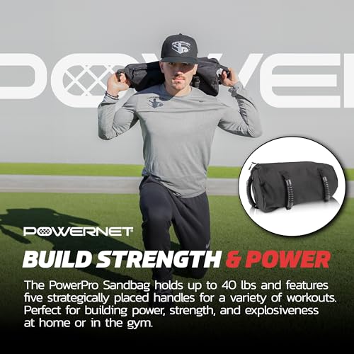 PowerNet PowerPro Sandbag, Holds Up to 40 Pounds in Sandbags, Heavy-Duty Workout Equipment for Strength Training and Fitness, Home Gym Exercise Equipment, Workout Guide Included
