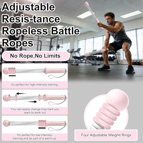 2PCS Weighted Ropeless Battle Ropes for Home Gym for Men & Women, Heavy Duty Cordless Battle Rope with Storage Bag, Strength & Low-Impact Cardio for HIIT Workouts, Cardio & Muscle Training-Pink