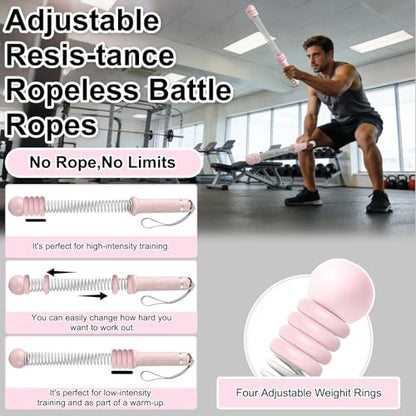 2PCS Weighted Ropeless Battle Ropes for Home Gym for Men & Women, Heavy Duty Cordless Battle Rope with Storage Bag, Strength & Low-Impact Cardio for HIIT Workouts, Cardio & Muscle Training-Pink