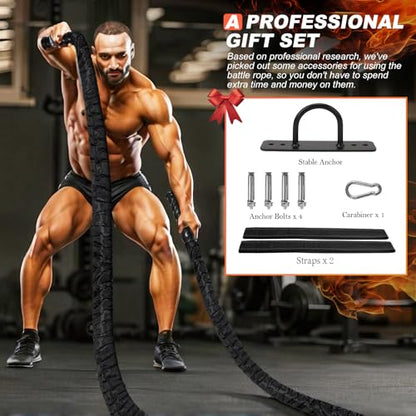Battle Ropes for Home Gym Exercise: 1.26 Inch Diameter 30FT Length Workout Rope Exercise Rope Training Ropes with Protective Sleeve for Kids Men Women Exercise Fitness & Strength Training - style: 1.26IN-30FT