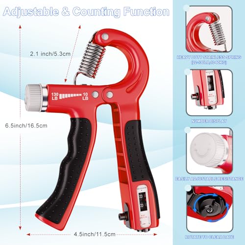 Grip Strength Trainer(5 Pack) with Finger Exerciser, Hand Grip Strengthener, Finger Stretcher,Grip Ring & Stress Relief Ball for Muscle Building and Injury Recover with Carry Bag - color: RED