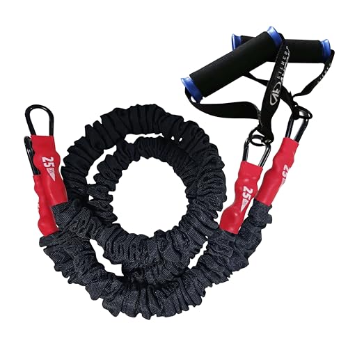 Valor Fitness Resistance Bands - 5lb to 25lbs - Carabiners Attached & 2 Bands per Weight Option with Handles– Sheath Covered - Strength Training New Compact 39" Design - Wall Door Rack Mount Options - color: Black -25 lb Pair