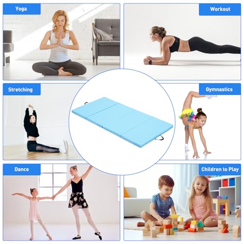 ZENOVA Gymnastics Mat 6'x3'x2''/4'x8'x2'' Exercise Mat Gym Mat for Home Aerobics Workout Foldable Tumbling Mat Children Gifts - color: 3FT x 6FT-- Lake Blue