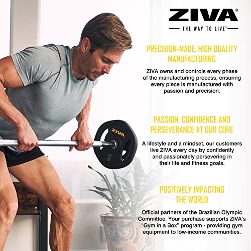 ZIVA 35lb Studio Barbell Weight Set – Adjustable Home Gym Kit with Standard Rubber Urethane Plates, 5' Chrome Bar (1.18" diam) & Collars | Extra Plates Not Included