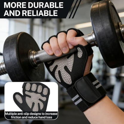 Workout Gloves with Wrist Wraps for Men & Women – Ventilated Weight Lifting Gloves for Anti-Sweat Gym Fitness, Cross Training & Hand Support - size: Large