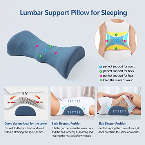Cozyhealth Lumbar Support Pillow for Sleeping, Heated Lumbar Pillow with Graphene Heating for Lower Back Pain Relief, Memory Foam Lower Back Support Pillow Waist Cushion for Bed and Chair(Dark Blue)