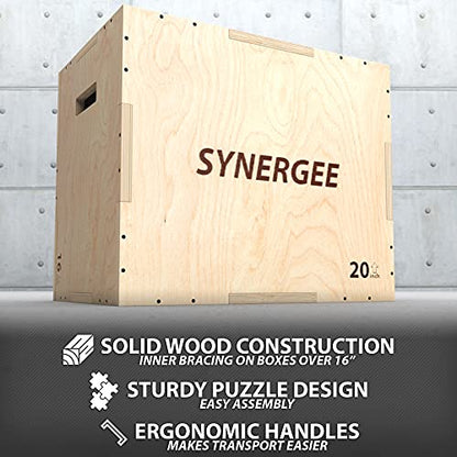 Synergee 3 in 1 Wood Plyometric Box for Jump Training and Conditioning. All in One Jump Trainer. Sizes 30/24/20, 24/20/16, 20/18/16, 16/14/12 - color: Wood Plyo - 24/20/16